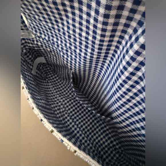 Handcrafted in India Beaded Bag Lemon Tiles with Gingham Interior - Picture 8 of 8